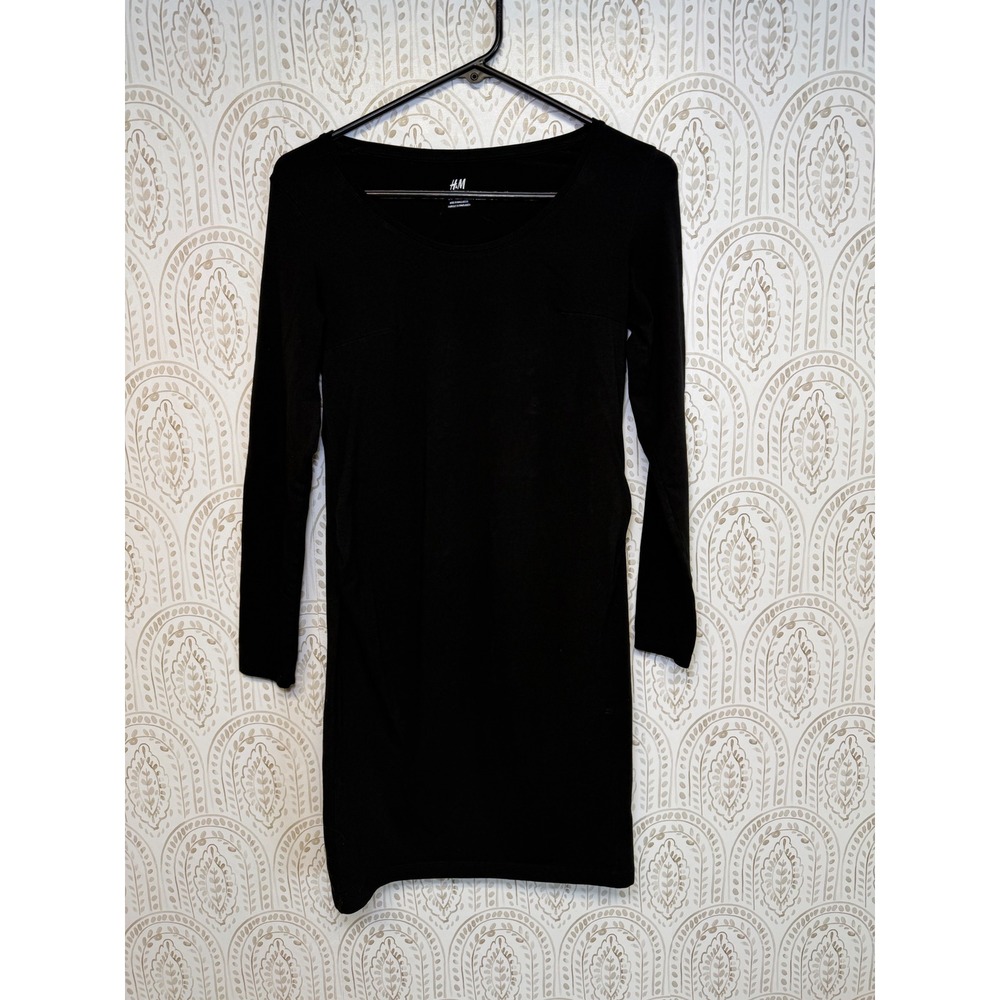 HM‎ MAMA Women Black Long Sleeve Maternity Dress Scoop Neck Cotton Blend Small